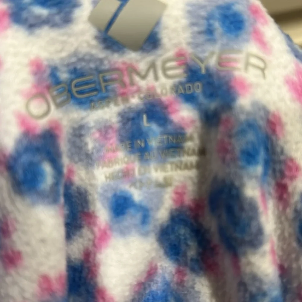 Obermeyer 1/4 ZipUp floral Fleece Pullover long sleeve jacket girls size L